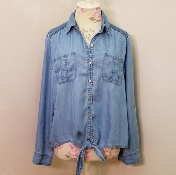 tie front denim shirt